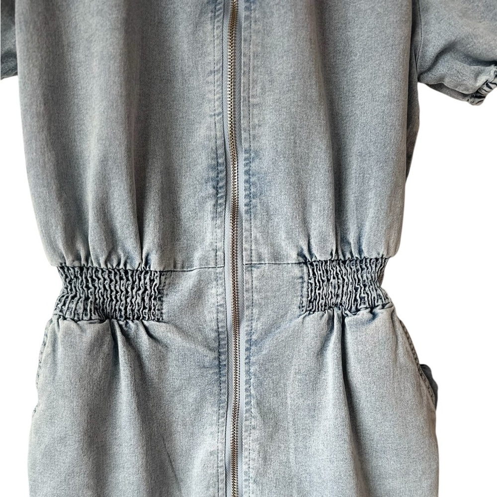 Blue Blush Cotton Blend Faux Denim Balloon Sleeve Dress - Picture 6 of 16